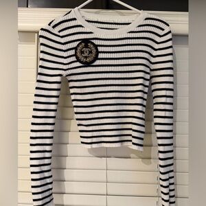 Striped Black and White Ribbed Women's Top